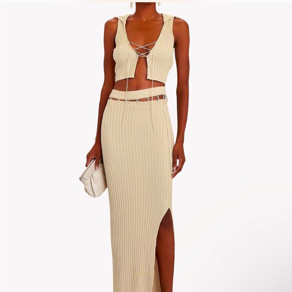 Aya Muse (SOLD AS SET) Reposier Ribbed Cotton Blend Maxi Skirt + Top